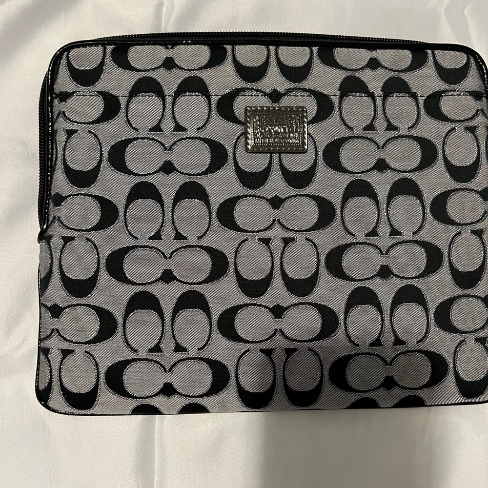 Coach Tablet Case Fabric Black and Silver